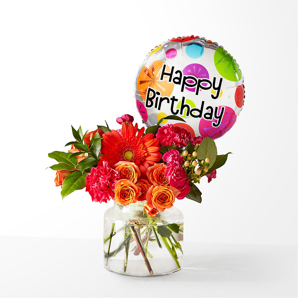 Fiesta Bouquet with Birthday Balloon – MAGGIE'S FLORIST AND GIFTS, Decatur AL