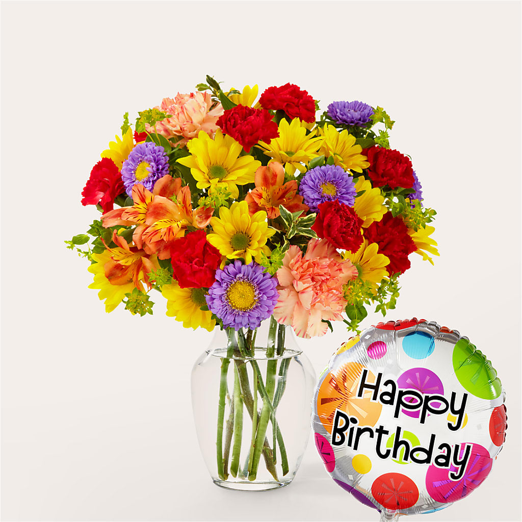 Kaleidoscope Bouquet with Birthday Balloon – MAGGIE'S FLORIST AND GIFTS, Decatur AL