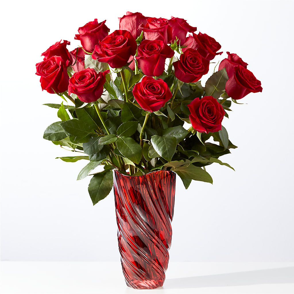 Classic Love Red Rose Bouquet with Luxe Swirl Vase – MAGGIE'S FLORIST AND GIFTS, Decatur AL