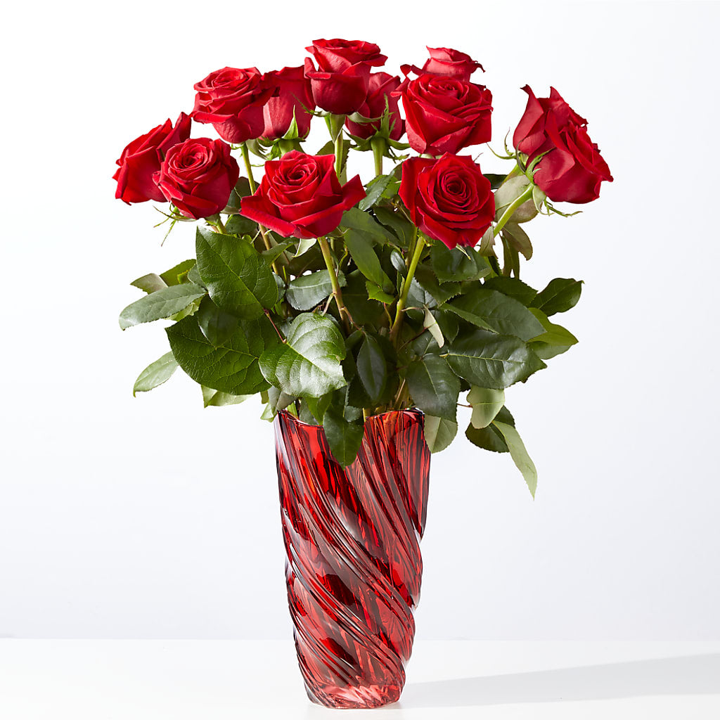 Classic Love Red Rose Bouquet with Luxe Swirl Vase – MAGGIE'S FLORIST AND GIFTS, Decatur AL